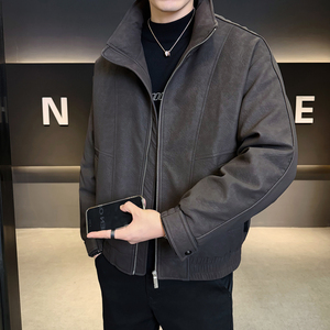 2025冬男微宽松立领标90白鸭绒皮羽绒服A230-2586-P268(控368)图片