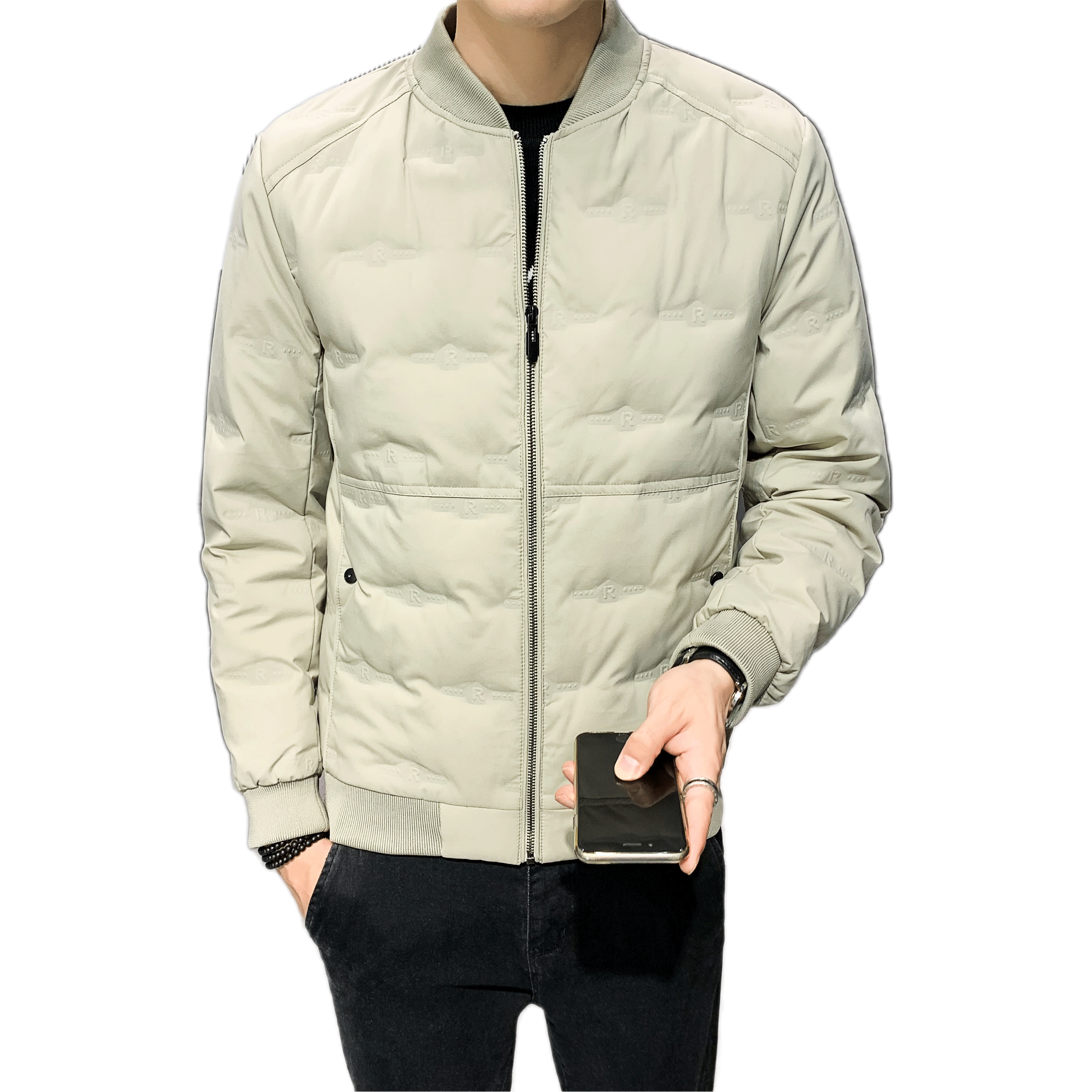 2025冬男装修身圆领字母压花男装羽绒服外套A378-Y12-P140(控199)，男装羽绒服，电商A230