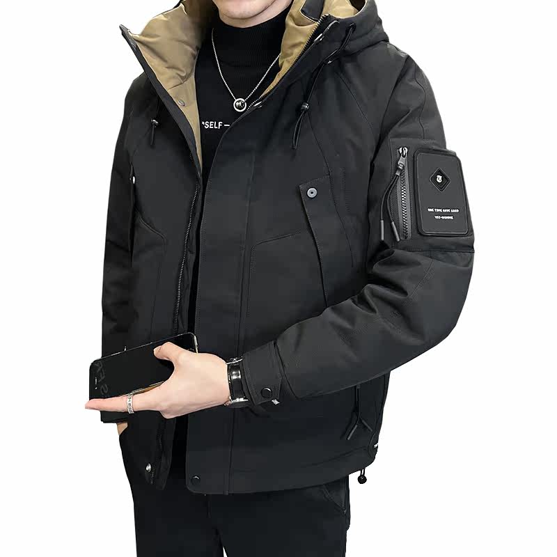 2025年冬季男士修身印花工装中长款羽绒服A230-18009-P228(控328),男装羽绒服,电商A230