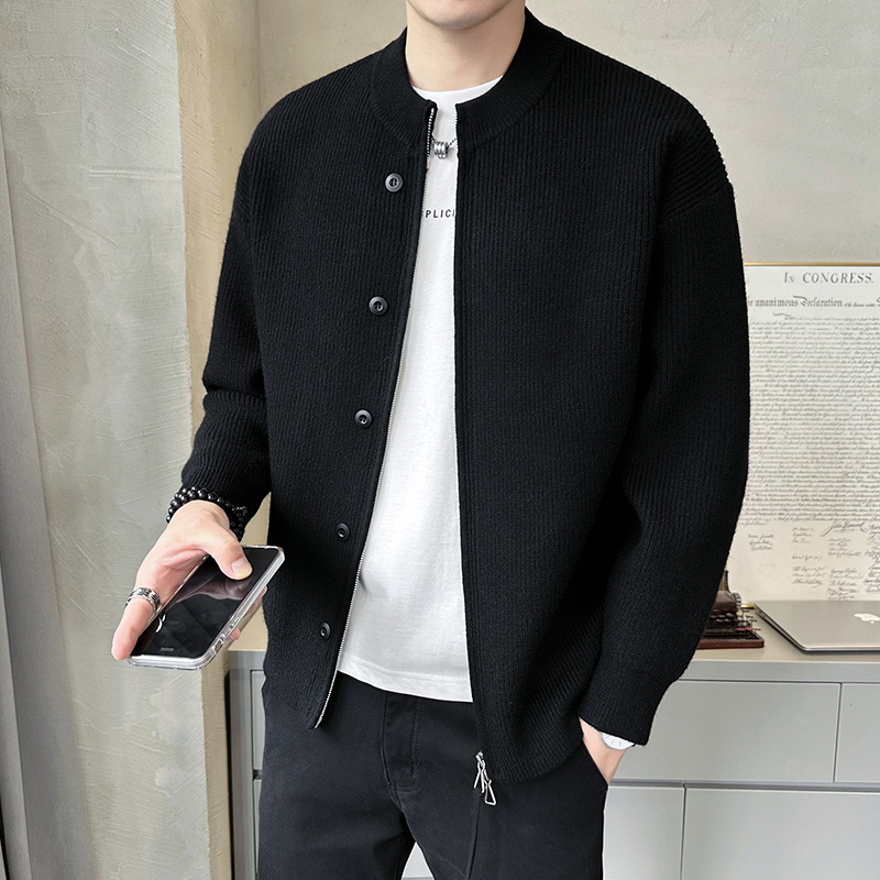 2025秋季男装款纯色纽扣亨利领毛衣外套A230-7709-P118(控158)，男装针织衫/毛衣，电商A230