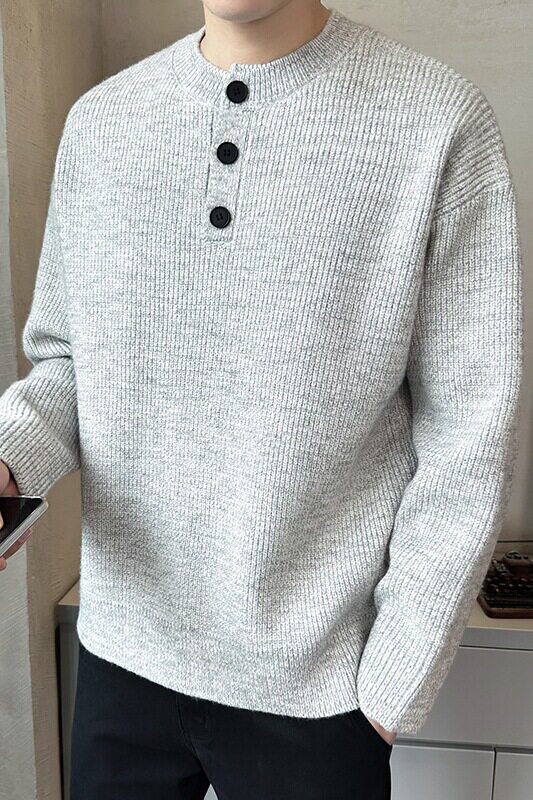 2026秋季新款男装灰色纽扣亨利领毛衣A230-1178-P85（控128）,男装针织衫/毛衣,电商A230