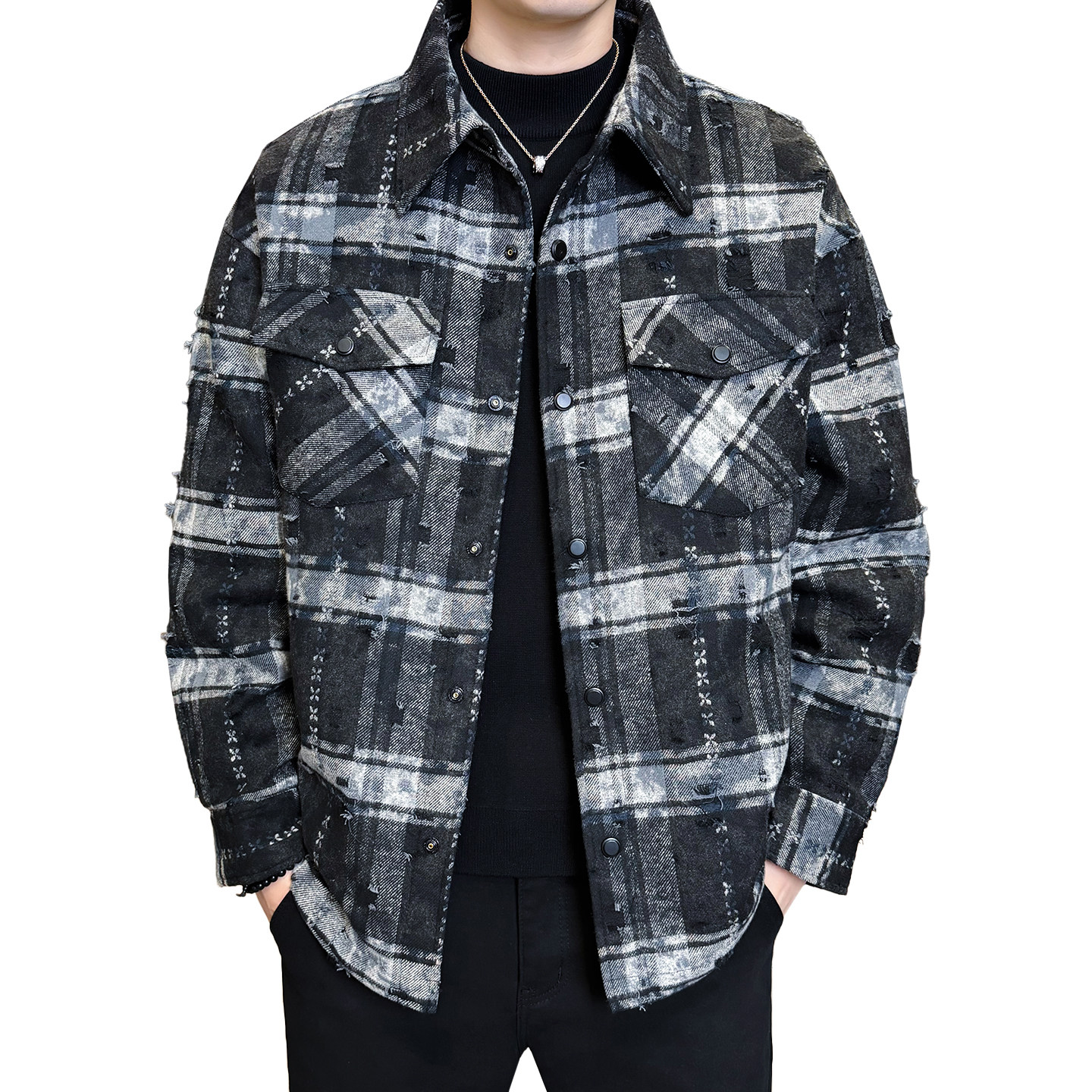 2025年冬男微宽松牛仔衬衫领标90羽绒服A230-5885-P259(控359),男装衬衫,电商A230