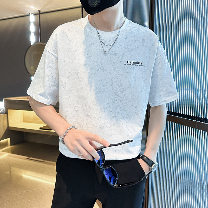 2025年夏男款宽松版水洗花字母胶印圆领短袖A230-88851-P50(控78),男装T恤,电商A230