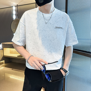 2025年夏男款宽松版水洗花字母胶印圆领短袖A230-88851-P50(控78)图片