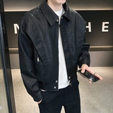 2026春男方领宽松短款韩系拉链皮衣外套A230-1960厚-P195(控2805)，男装皮衣，电商A230