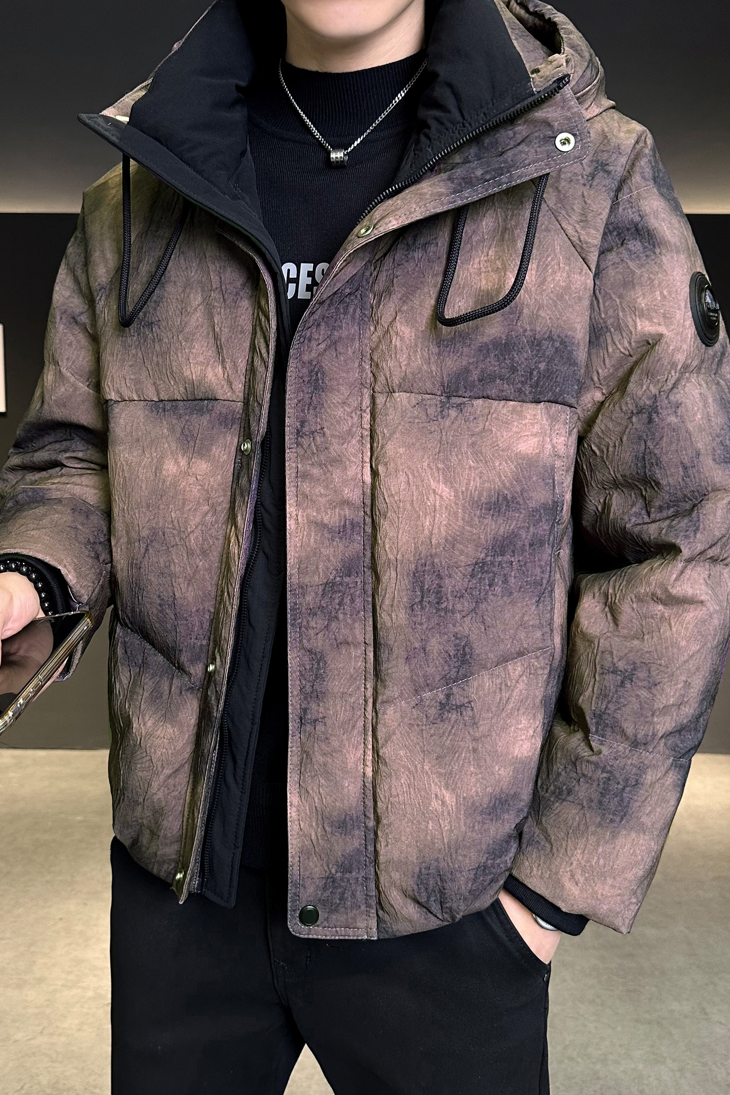 2025冬男微宽松肌理感渐变撞色连帽羽绒服A230-88280-P248(控348),男装羽绒服,电商A230