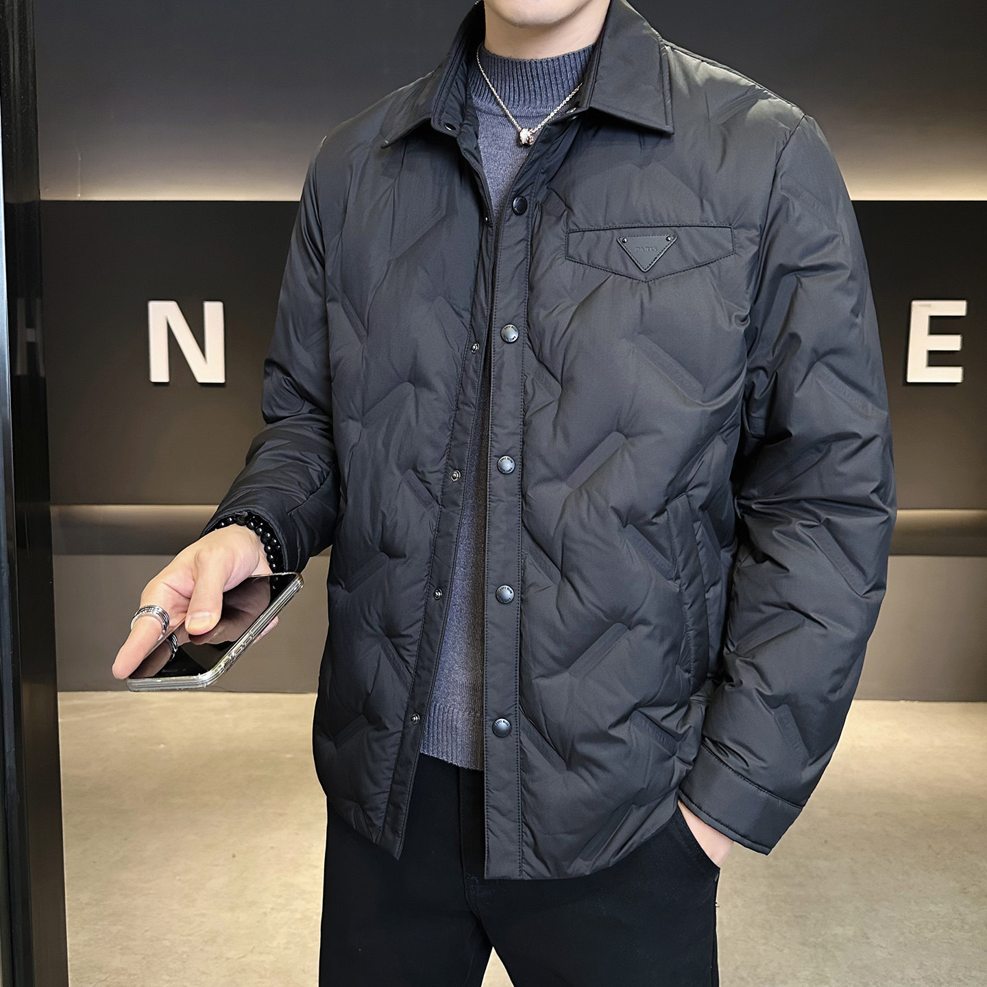 2025冬男修身方领90%白鹅绒轻薄羽绒服A230-A999-P239(控299),男装羽绒服,电商A230