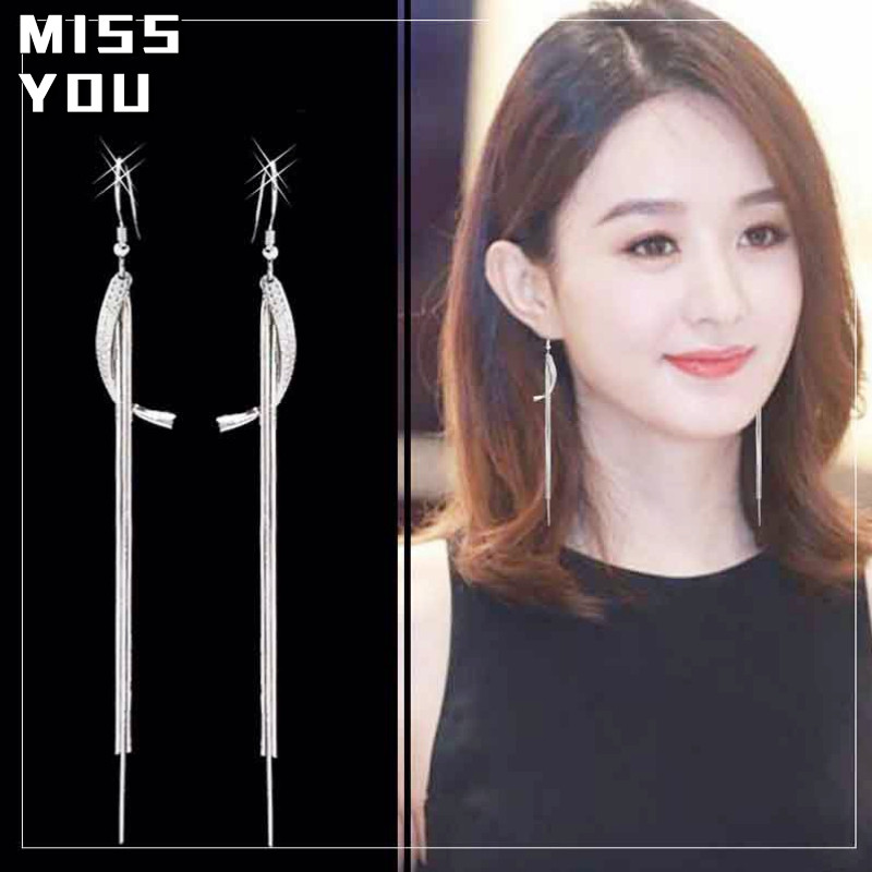 S925纯银耳线韩版时尚波浪菱形耳环女气质长款网红流苏新款潮耳饰