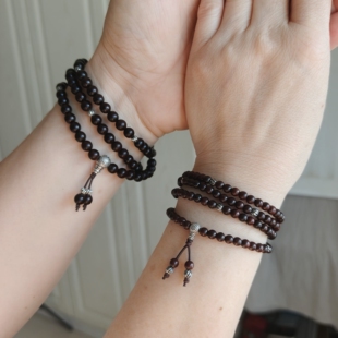 正品保真高油密天然印度小叶紫檀木生银女手串链小珠精致素雅多圈