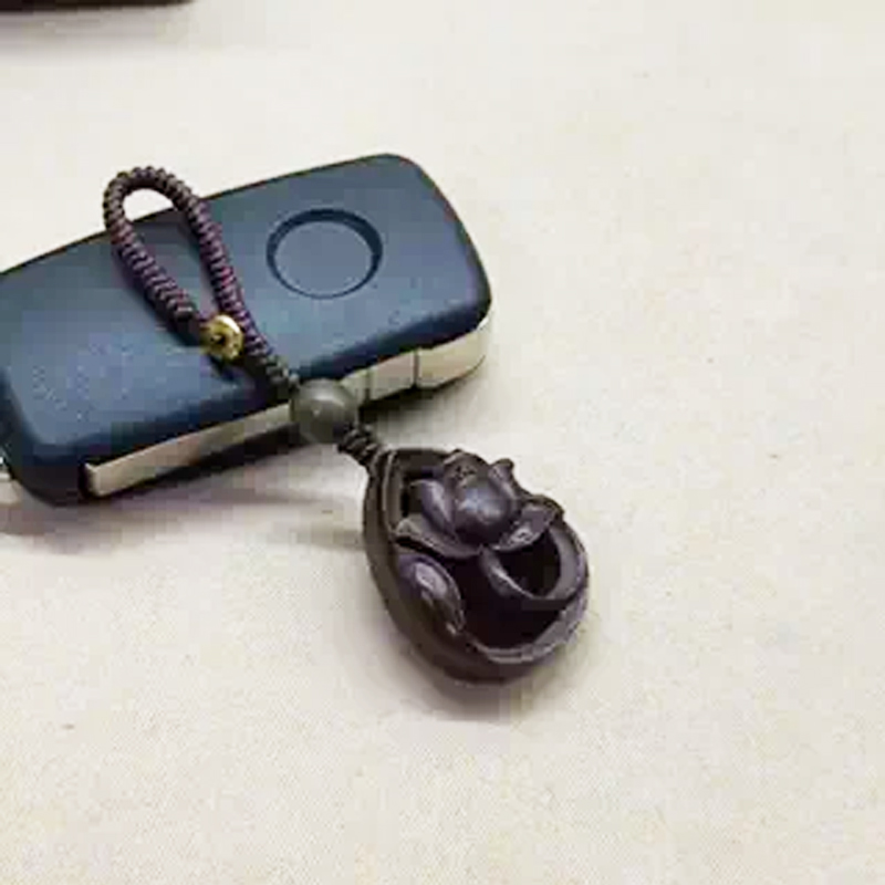 天然印度小叶紫檀木雕莲花实木钥匙包挂饰挂件挂坠送女友女儿母亲