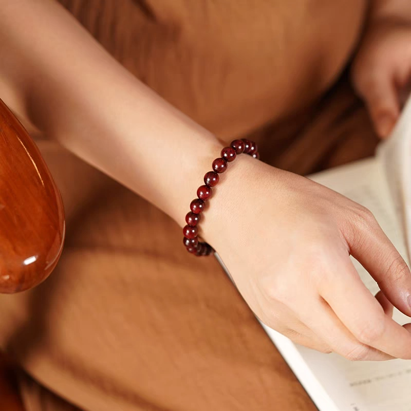 印度小叶紫檀木精品高油密同料顺纹手串男女素圈手链红木佛珠念珠