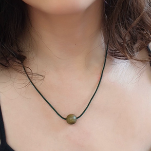 天然绿檀香木圆珠项链男女锁骨链简约百搭气质高级感颈链配饰塔链