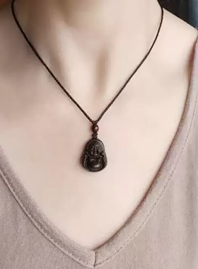 天然印度小叶紫檀小佛牌吊坠项链