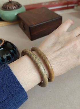 天然绿檀黑檀木素圈手镯女香木复古文艺细圆条镯子送爱人女儿母亲