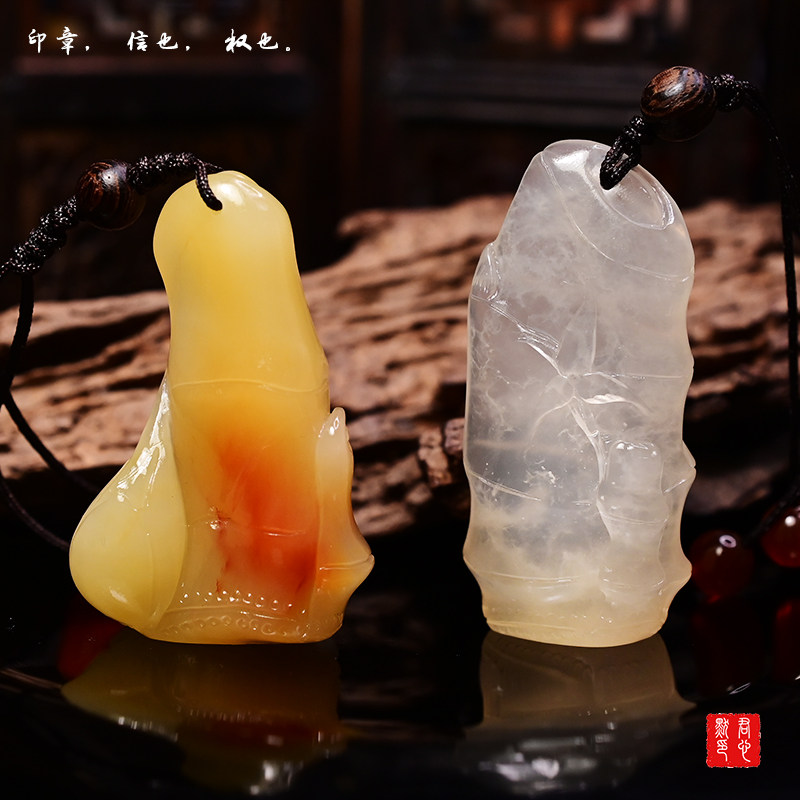 君心默寿山石雕竹节印章精品寿山晶冻玉石手工篆刻书画随型章摆件