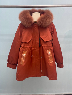 丝系列2024冬专柜价2299狐狸毛领中长款 派克服品牌撤柜折扣女装