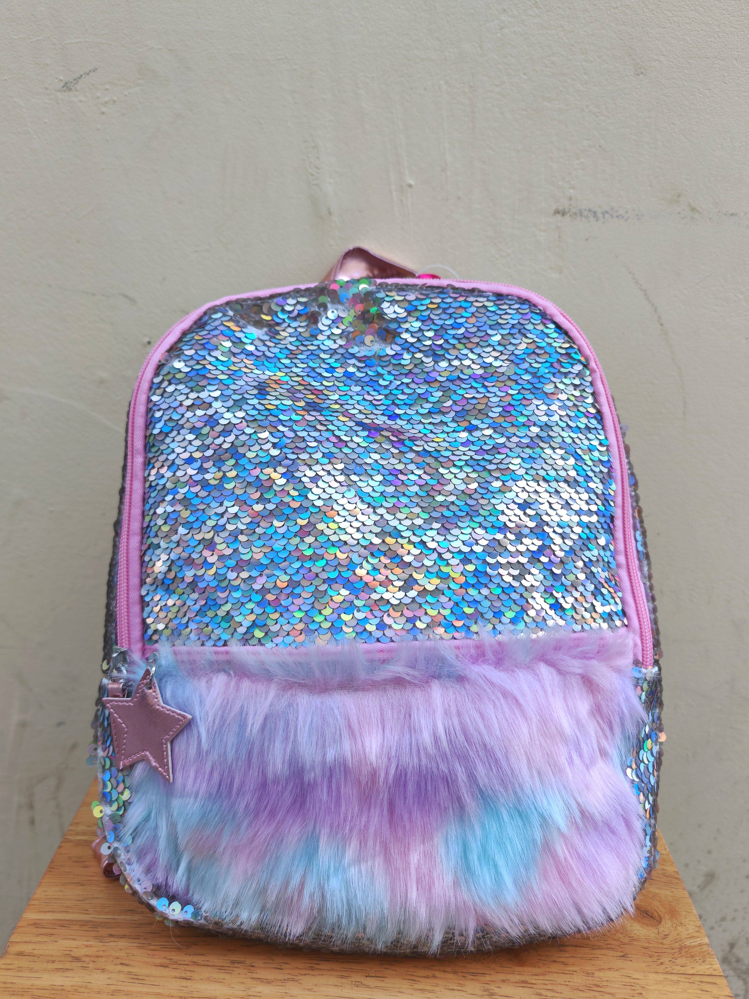 出口欧美女生双肩背包 亮片闪闪发光毛绒可爱小书包 成人小孩可用