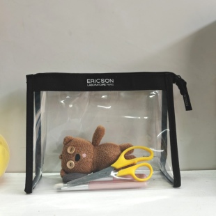 品牌外单透明化妆包 黑色边配色百搭好看 大容量防水洗漱包护肤品