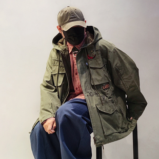 nogender集合多口袋军事风后背和平鸽刺绣廓形无性别重磅连帽外套