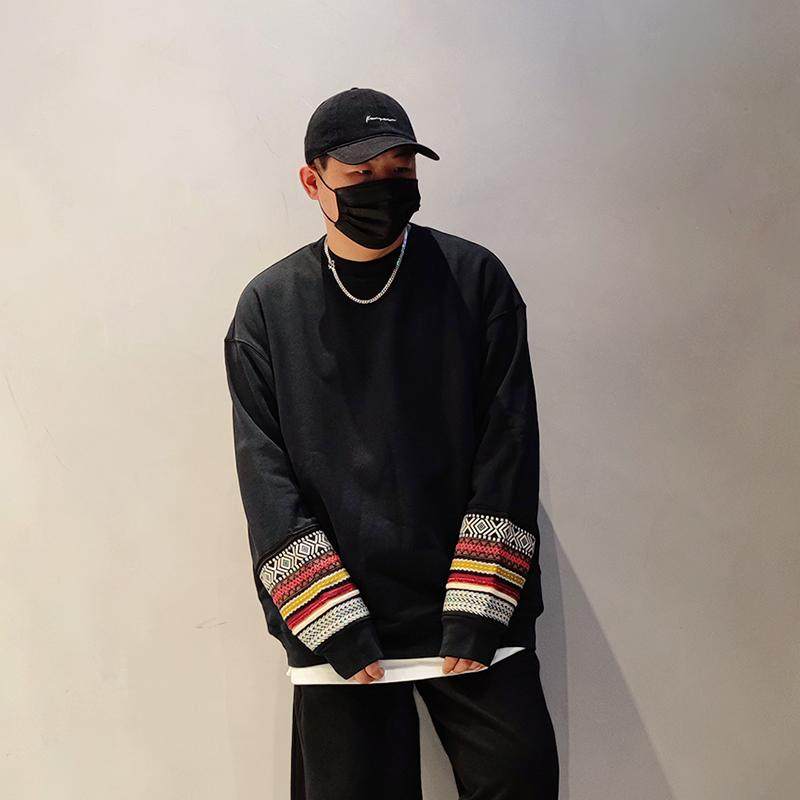 nogender隐藏口袋袖口拼接刺绣名族风图案设计无性别重磅套头卫衣