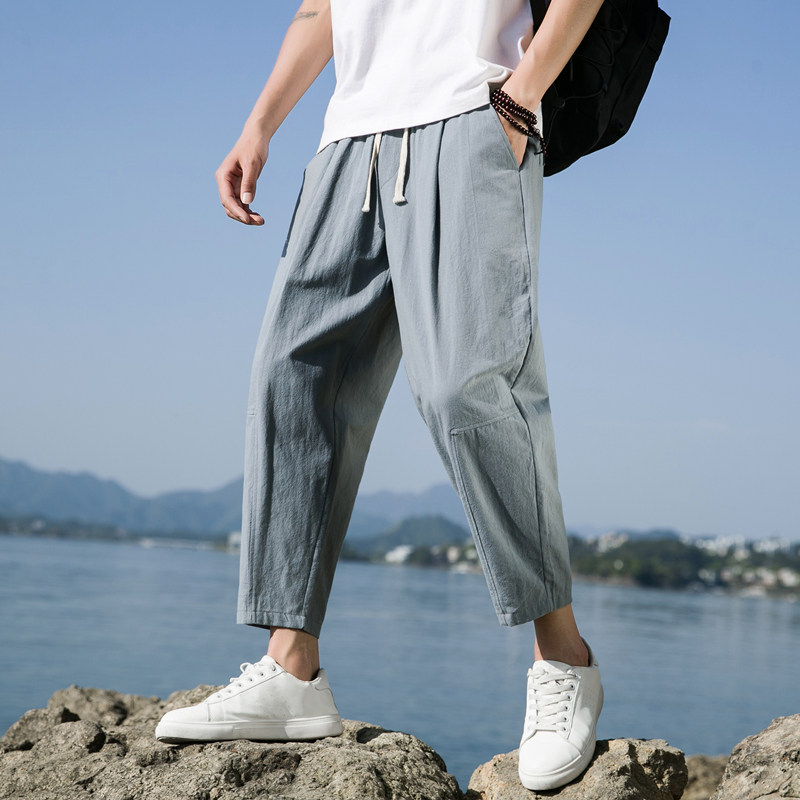 2025春夏休闲裤子男百搭棉麻宽松亚麻裤韩版潮流长裤直筒K22P25,男装休闲裤,四季星座303A