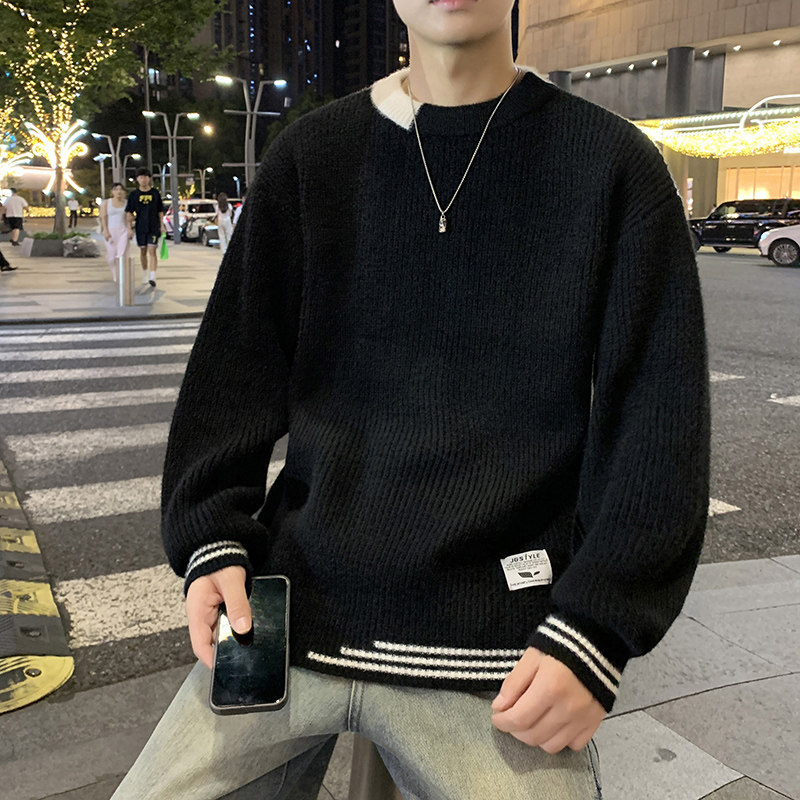 MY8267圆领针织毛衣男秋冬季宽松百搭打底衫休闲潮流常规37加绒47,男装T恤,四季星座303A