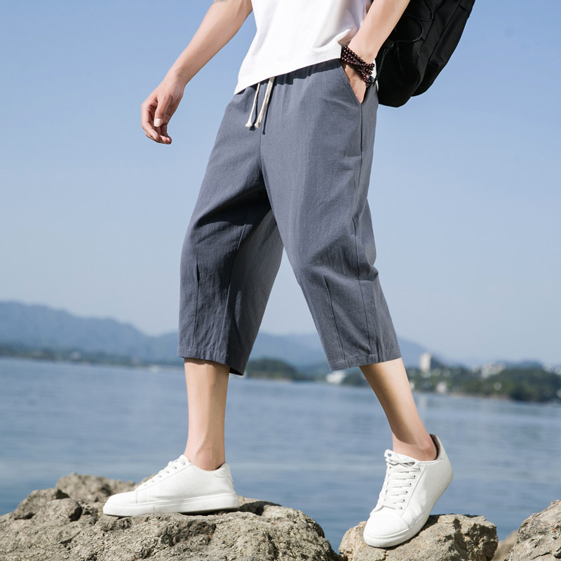 短裤男士夏季薄款宽松棉麻七分休闲八分亚麻运动裤九分裤子K821,男装牛仔裤,四季星座303A