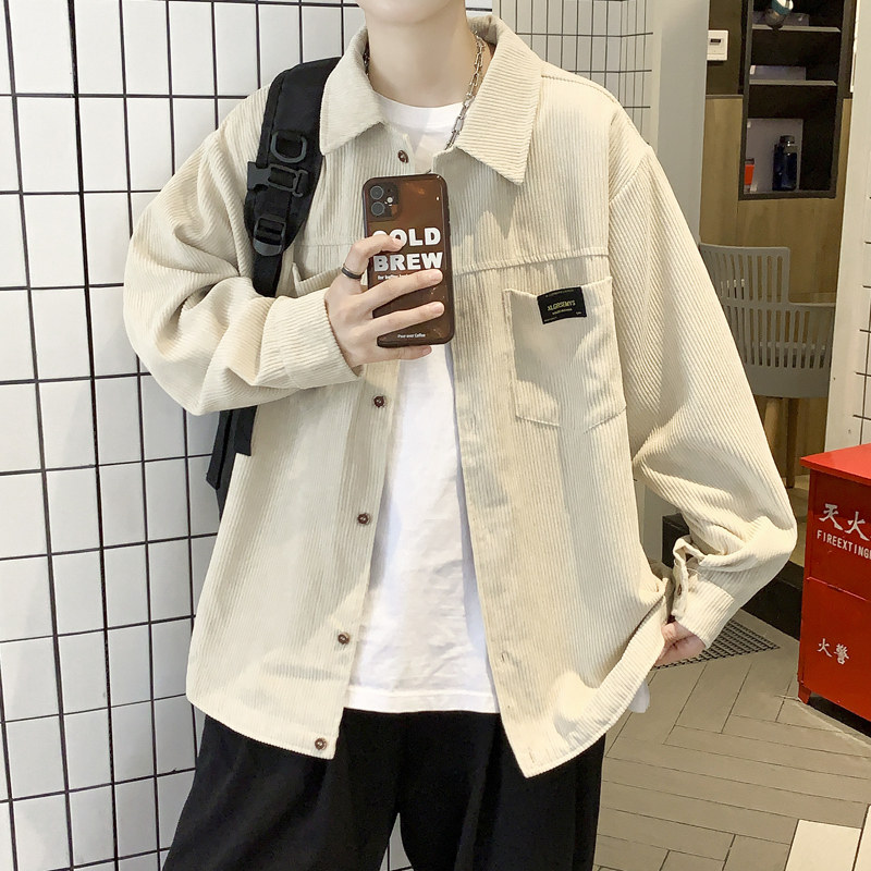 cityboy男秋冬季灯芯绒韩版工装衬衣宽松外套JK2022常规30加绒40,男装衬衫,四季星座303A