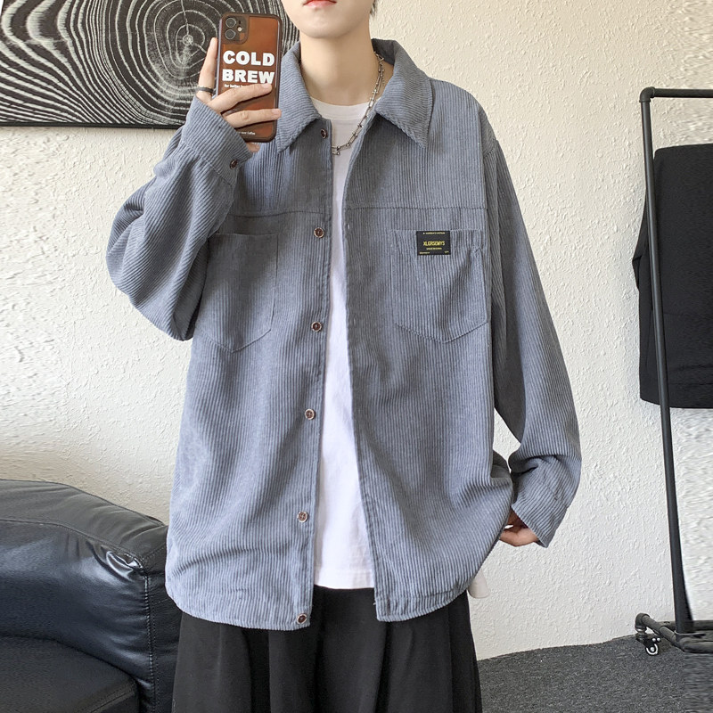 港风灯芯绒加厚长袖衬衫男春秋季大码衬衣外套休闲上衣服JK2022,男装衬衫,四季星座303A