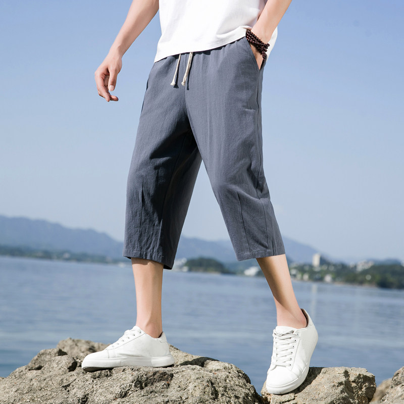 夏季休闲裤男百搭棉麻宽松亚麻裤韩版潮流七分裤八分直筒K821P20,男装牛仔裤,四季星座303A