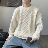 MY8267麻花毛衣男生秋冬季新款复古日系慵懒风圆领男常规37加绒47，男装针织衫/毛衣，四季星座303A
