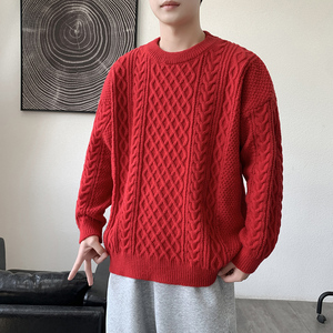 MY8267麻花毛衣男生秋冬季新款复古日系慵懒风圆领男常规37加绒47图片