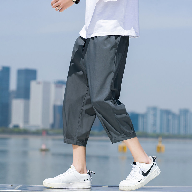 男夏季薄款冰丝休闲裤男士宽松直筒运动短裤胖子潮7分裤子K970P17,男装牛仔裤,四季星座303A