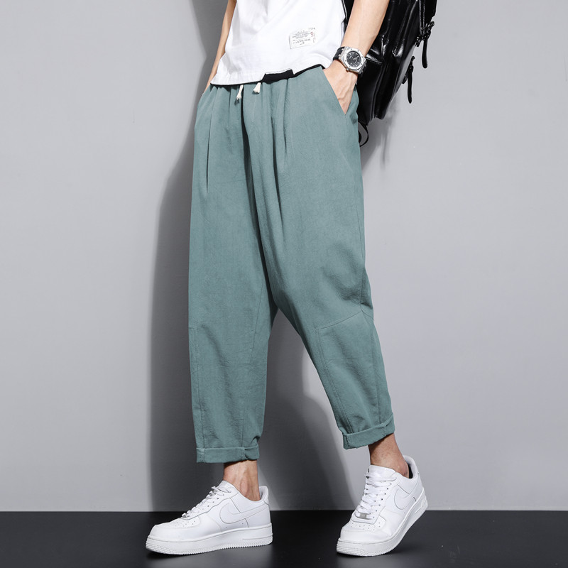 夏季休闲裤子男百搭棉麻宽松亚麻裤韩版潮流九分裤长裤直筒K22P25,男装休闲裤,四季星座303A