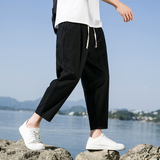 夏季休闲裤子男百搭棉麻宽松亚麻裤韩版潮流九分裤长裤直筒K22P25，男装休闲裤，四季星座303A