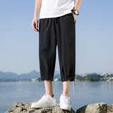 男夏季薄款冰丝休闲裤男士宽松直筒运动短裤胖子潮7分裤子K970P17，男装牛仔裤，四季星座303A