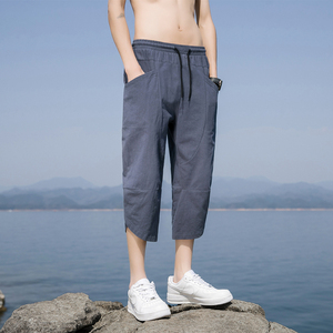 K88 P23新款裤子男薄款宽松直筒棉麻运动裤沙滩裤亚麻休闲图片