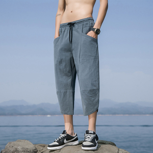 棉麻七分裤男夏薄款亚麻马裤休闲沙滩裤子男裤短裤K88 P23图片