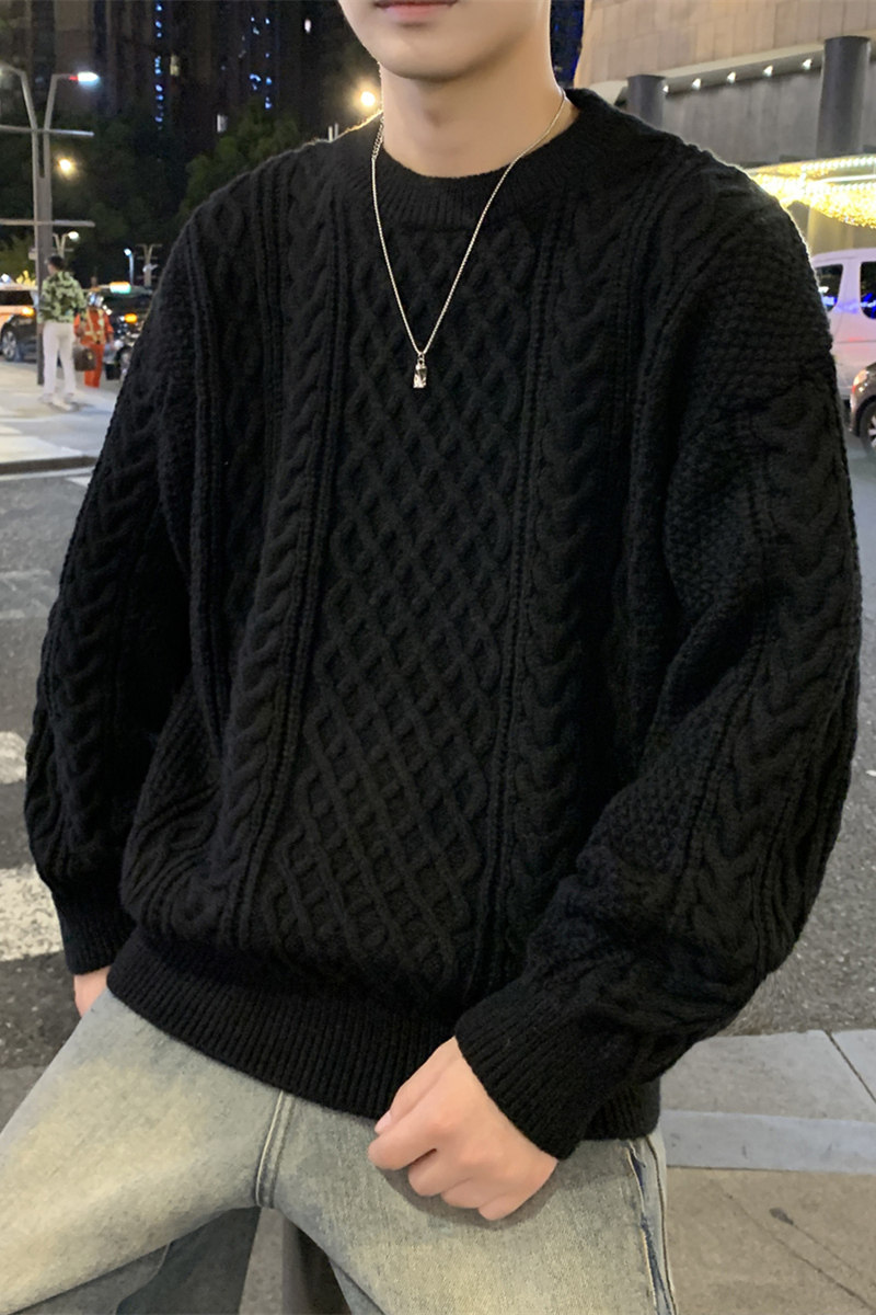 MY8267麻花毛衣男生秋冬季新款复古日系慵懒风圆领男常规37加绒47,男装针织衫/毛衣,四季星座303A