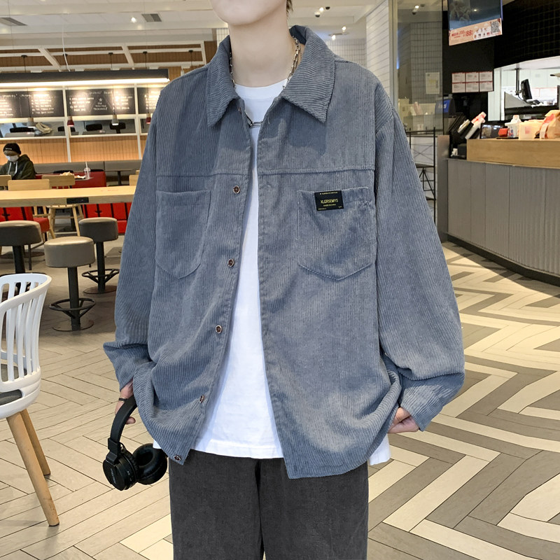 灯芯绒衬衫男秋冬加绒加厚宽松美式潮流外套JK2022常规30加绒40,男装衬衫,四季星座303A