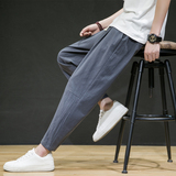 2025夏季休闲裤子男百搭棉麻宽松亚麻裤韩版九分裤长裤直筒K22P25，男装休闲裤，四季星座303A