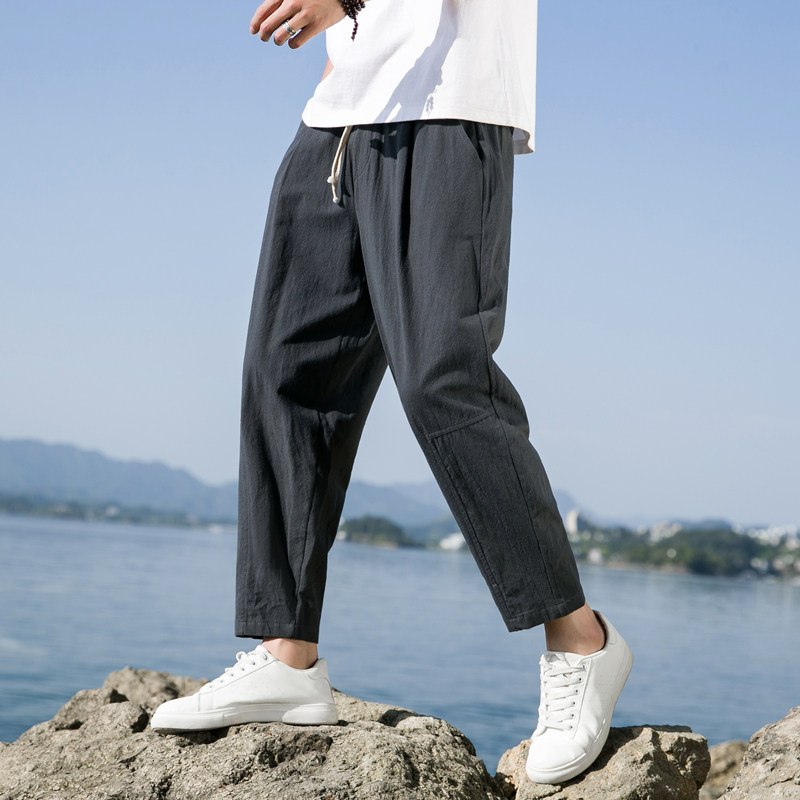 2025春夏休闲裤子男百搭棉麻宽松亚麻裤韩版潮流长裤直筒K22P25,男装休闲裤,四季星座303A