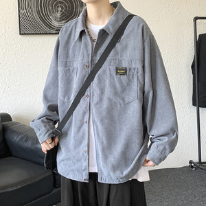港风灯芯绒加厚长袖衬衫男春秋季大码衬衣外套休闲上衣服JK2022图片