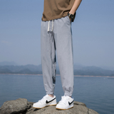 K800男生裤子春秋款棉麻长裤潮牌夏季小脚亚麻男裤束脚休闲九分裤，男装休闲裤，四季星座303A