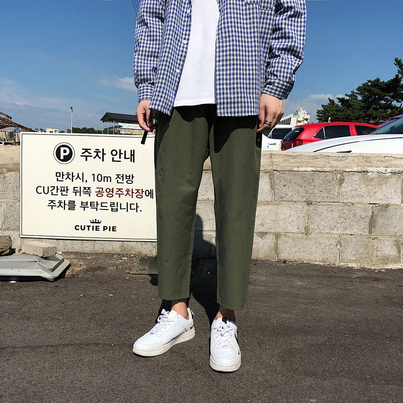 春装新款潮流纯色简约宽松版直筒休闲裤九分裤男K171K6047,男装休闲裤,四季星座303A