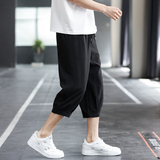 男夏季薄款冰丝休闲裤男士宽松直筒运动短裤胖子潮7分裤子K970P17，男装牛仔裤，四季星座303A