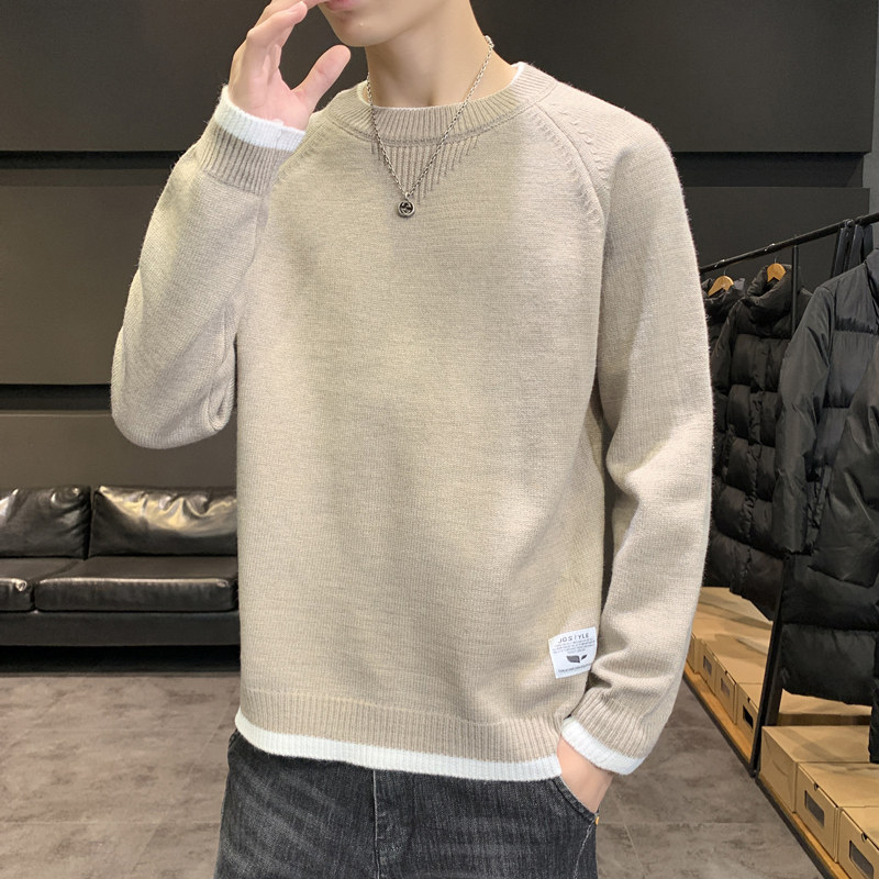MY8002圆领针织毛衣男秋冬季宽松百搭打底衫休闲潮流常规37加绒47,男装T恤,四季星座303A