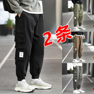 工装裤男日系束脚裤潮牌宽松多口袋长裤秋季九分裤303-KZ24 P30图片