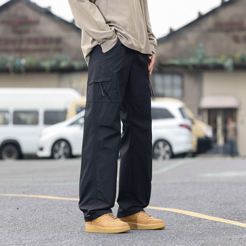已做涂层防水工艺伞兵裤男美式潮牌褶皱堆积垂感工装直筒裤长裤,男装工装外套,四季星座303A