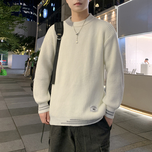 MY8267圆领毛衣男秋冬季纯色针织打底衫内搭加厚保暖常规37加绒47图片
